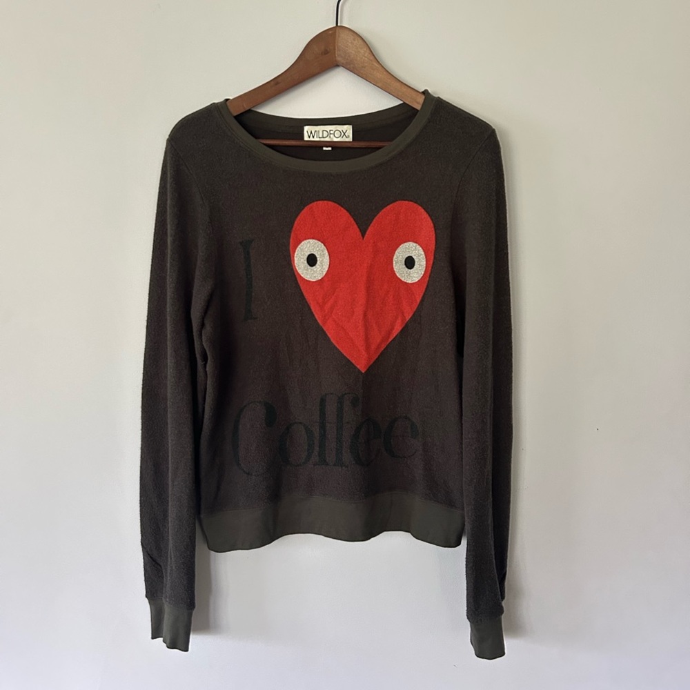 Wildfox, I Love Coffee, Baggy Beach Jumper, Charcoal Gray, Preloved Size S